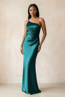 One - Shoulder Sheath Ruched Bridesmaid Dress in Emerald - KissProm Bridesmaid Dresses