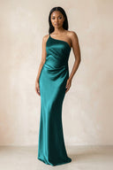 One - Shoulder Sheath Ruched Bridesmaid Dress in Emerald - KissProm Bridesmaid Dresses
