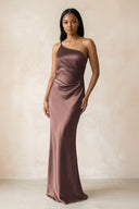 One - Shoulder Sheath Ruched Bridesmaid Dress in Espresso - KissProm Bridesmaid Dresses