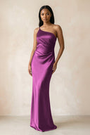 One - Shoulder Sheath Ruched Bridesmaid Dress in Fig - KissProm Bridesmaid Dresses