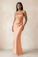 One - Shoulder Sheath Ruched Bridesmaid Dress in Golden Champagne - KissProm Bridesmaid Dresses