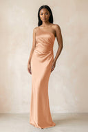 One - Shoulder Sheath Ruched Bridesmaid Dress in Golden Champagne - KissProm Bridesmaid Dresses