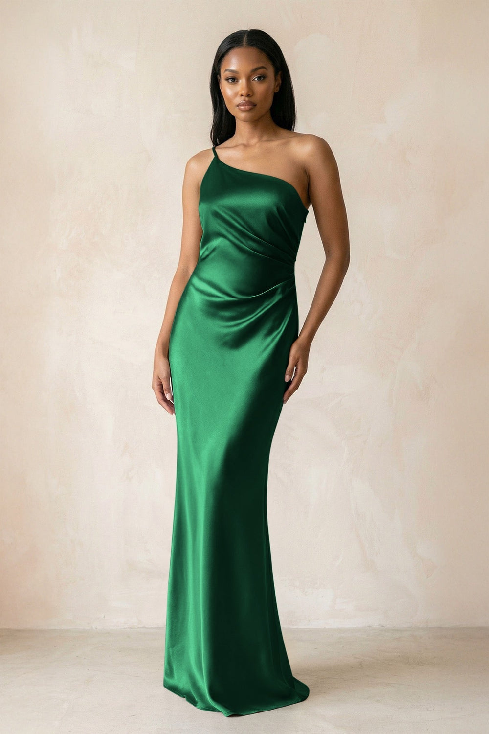 One - Shoulder Sheath Ruched Bridesmaid Dress in Green - KissProm Bridesmaid Dresses