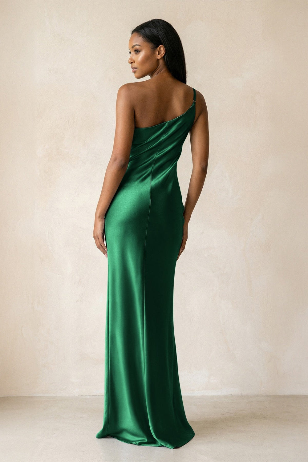 One - Shoulder Sheath Ruched Bridesmaid Dress in Green - KissProm Bridesmaid Dresses