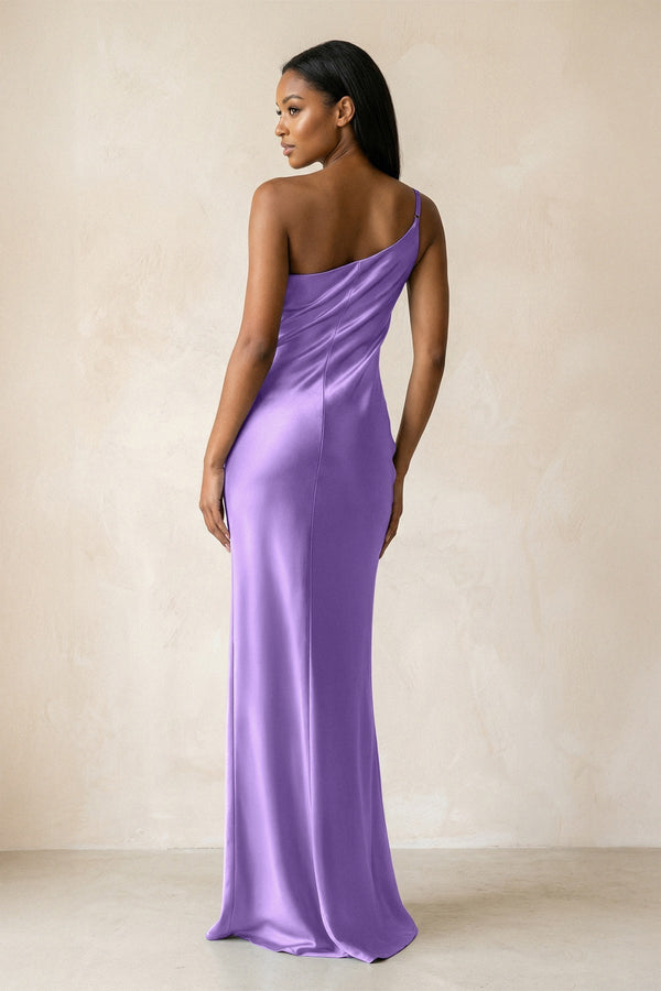 One - Shoulder Sheath Ruched Bridesmaid Dress in Lilac - KissProm Bridesmaid Dresses