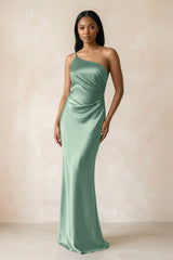 One - Shoulder Sheath Ruched Bridesmaid Dress in Mint Green - KissProm Bridesmaid Dresses