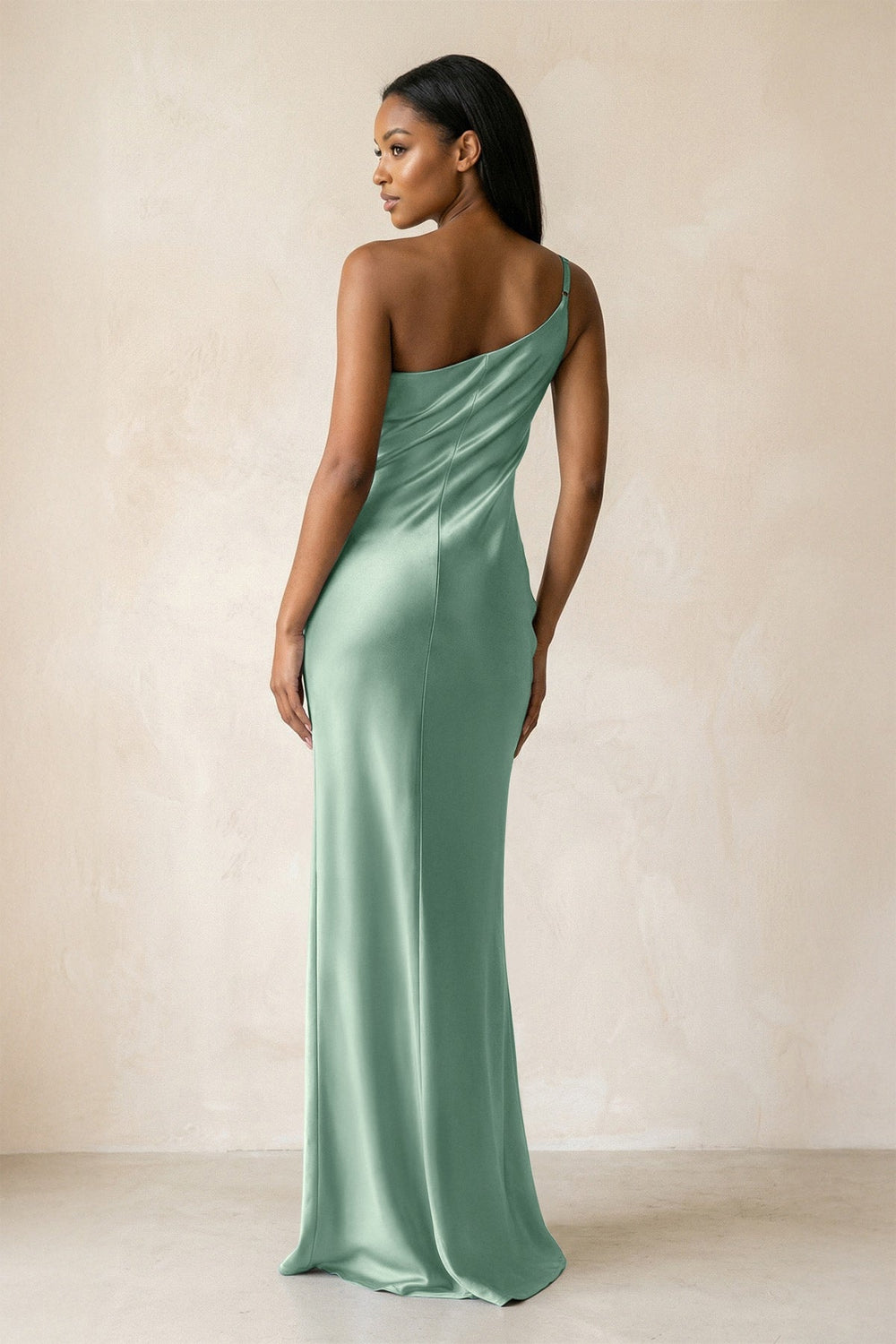 One - Shoulder Sheath Ruched Bridesmaid Dress in Mint Green - KissProm Bridesmaid Dresses