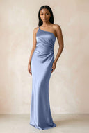 One - Shoulder Sheath Ruched Bridesmaid Dress in Mist - KissProm Bridesmaid Dresses
