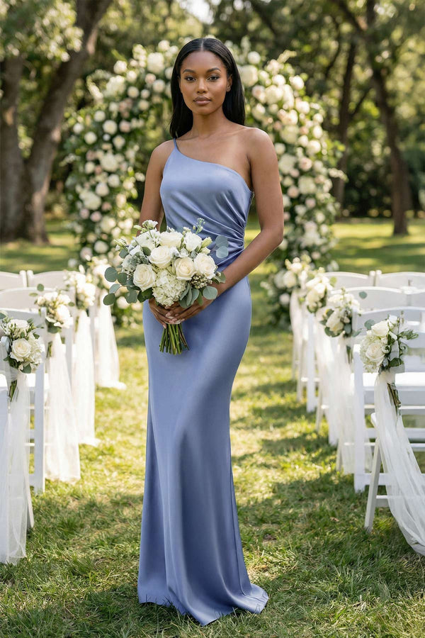 One-Shoulder Sheath Ruched Bridesmaid Dress in Mist, Mist / 14 One-Shoulder Sheath Ruched Bridesmaid Dress in Mist, Mist / 14