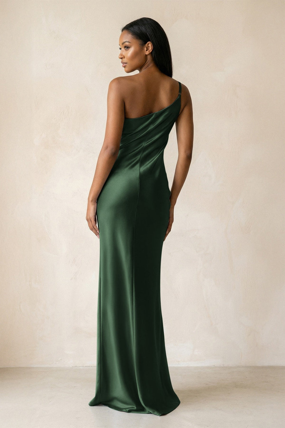 One - Shoulder Sheath Ruched Bridesmaid Dress in Moss - KissProm Bridesmaid Dresses