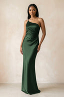 One - Shoulder Sheath Ruched Bridesmaid Dress in Moss - KissProm Bridesmaid Dresses