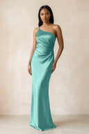 One - Shoulder Sheath Ruched Bridesmaid Dress in Pale Pistachio - KissProm Bridesmaid Dresses