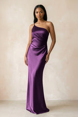 One - Shoulder Sheath Ruched Bridesmaid Dress in Plum - KissProm Bridesmaid Dresses
