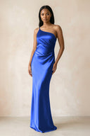 One - Shoulder Sheath Ruched Bridesmaid Dress in Royal Blue - KissProm Bridesmaid Dresses