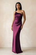 One - Shoulder Sheath Ruched Bridesmaid Dress in Sangria - KissProm Bridesmaid Dresses