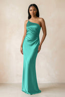 One - Shoulder Sheath Ruched Bridesmaid Dress in Sea Glass - KissProm Bridesmaid Dresses