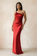 One - Shoulder Sheath Ruched Bridesmaid Dress in Spice - KissProm Bridesmaid Dresses