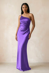 One - Shoulder Sheath Ruched Bridesmaid Dress in Tahiti - KissProm Bridesmaid Dresses