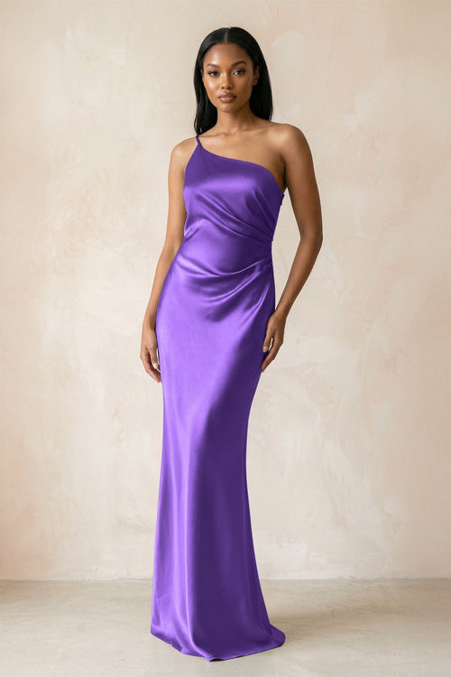 One - Shoulder Sheath Ruched Bridesmaid Dress in Tahiti - KissProm Bridesmaid Dresses