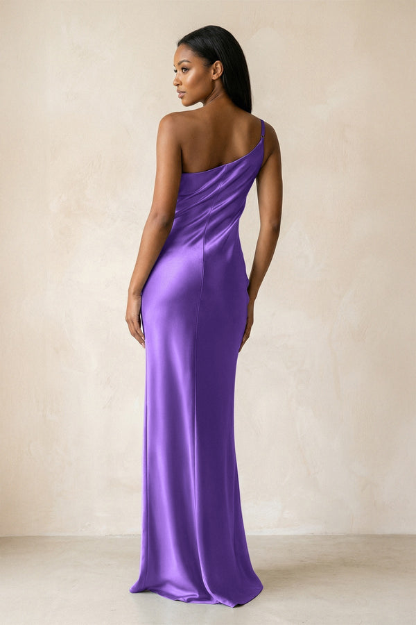 One - Shoulder Sheath Ruched Bridesmaid Dress in Tahiti - KissProm Bridesmaid Dresses