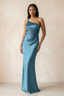 One - Shoulder Sheath Ruched Bridesmaid Dress in Twilight - KissProm Bridesmaid Dresses