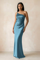 One - Shoulder Sheath Ruched Bridesmaid Dress in Twilight - KissProm Bridesmaid Dresses