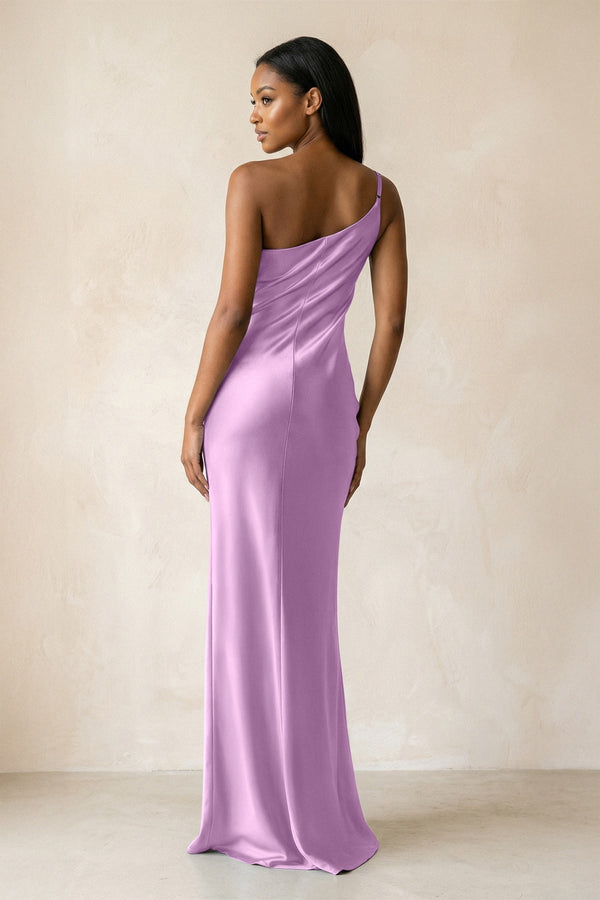 One - Shoulder Sheath Ruched Bridesmaid Dress in Vintage Mauve - KissProm Bridesmaid Dresses