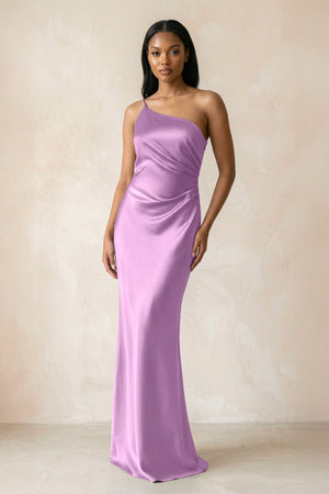 One - Shoulder Sheath Ruched Bridesmaid Dress in Vintage Mauve - KissProm Bridesmaid Dresses