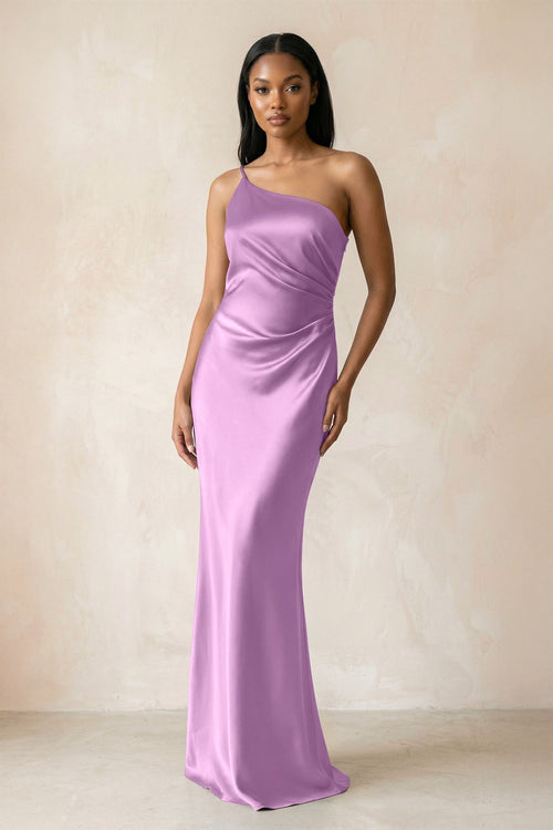 One - Shoulder Sheath Ruched Bridesmaid Dress in Vintage Mauve - KissProm Bridesmaid Dresses