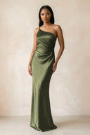 One - Shoulder Sheath Ruched Bridesmaid Dress in Willow Green - KissProm Bridesmaid Dresses