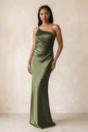 One - Shoulder Sheath Ruched Bridesmaid Dress in Willow Green - KissProm Bridesmaid Dresses