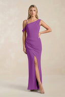 One - Shoulder Sheath Ruched Bridesmaid Dress With Slit in Amethyst - KissProm Bridesmaid Dresses