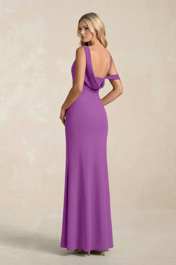One - Shoulder Sheath Ruched Bridesmaid Dress With Slit in Amethyst - KissProm Bridesmaid Dresses