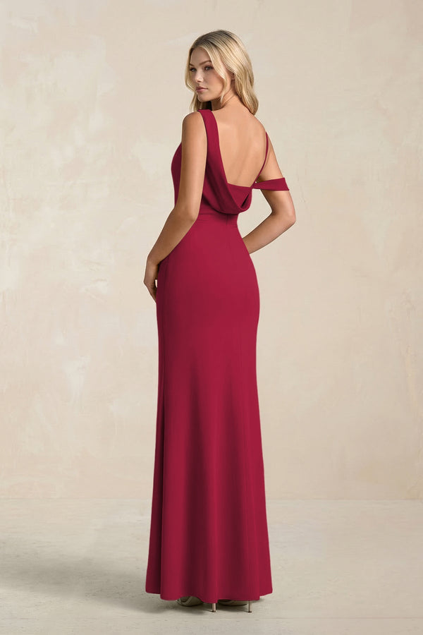 One - Shoulder Sheath Ruched Bridesmaid Dress With Slit in Berry - KissProm Bridesmaid Dresses