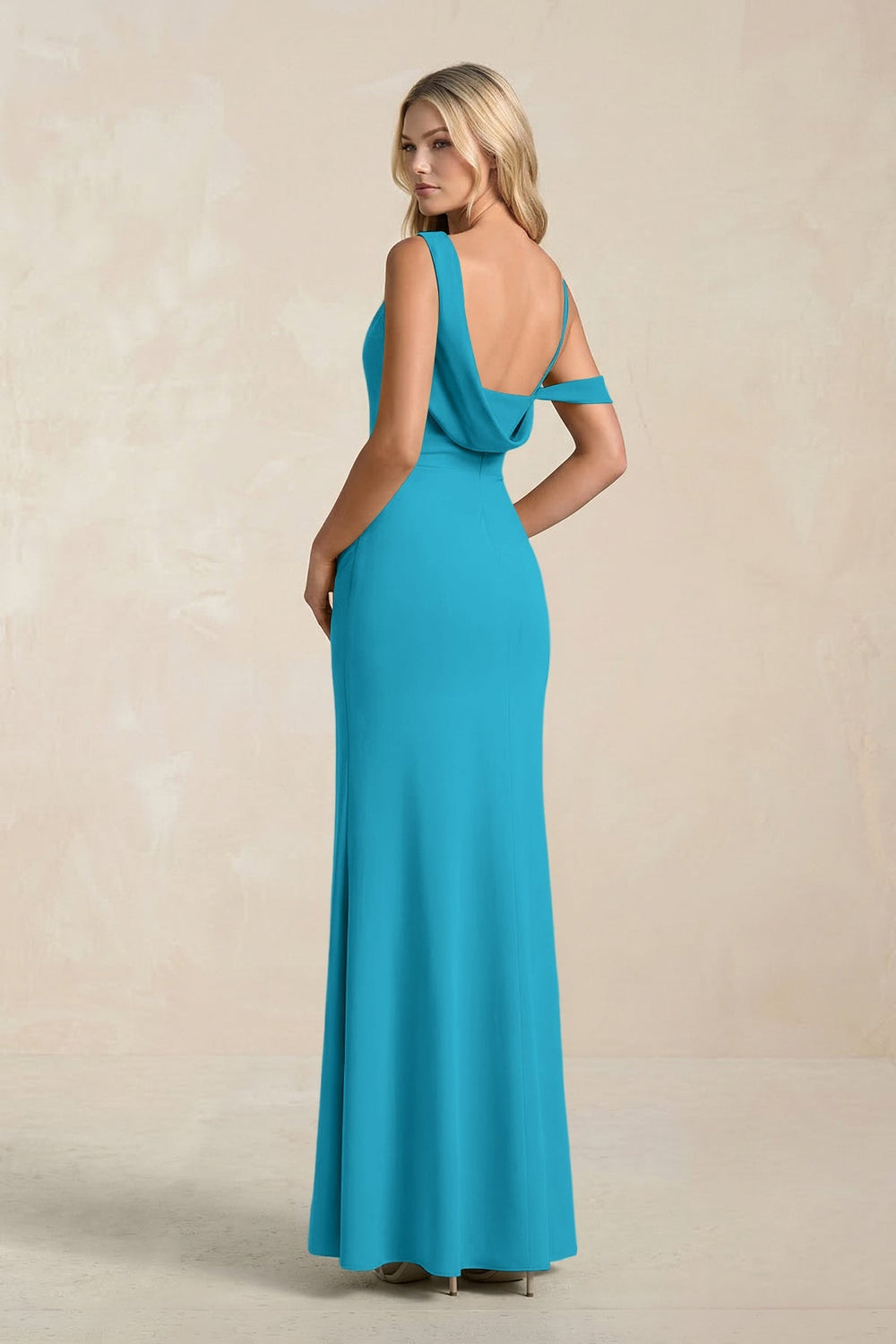 One - Shoulder Sheath Ruched Bridesmaid Dress With Slit in Blue Jay - KissProm Bridesmaid Dresses