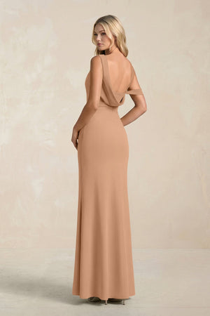 One - Shoulder Sheath Ruched Bridesmaid Dress With Slit in Bronzer - KissProm Bridesmaid Dresses