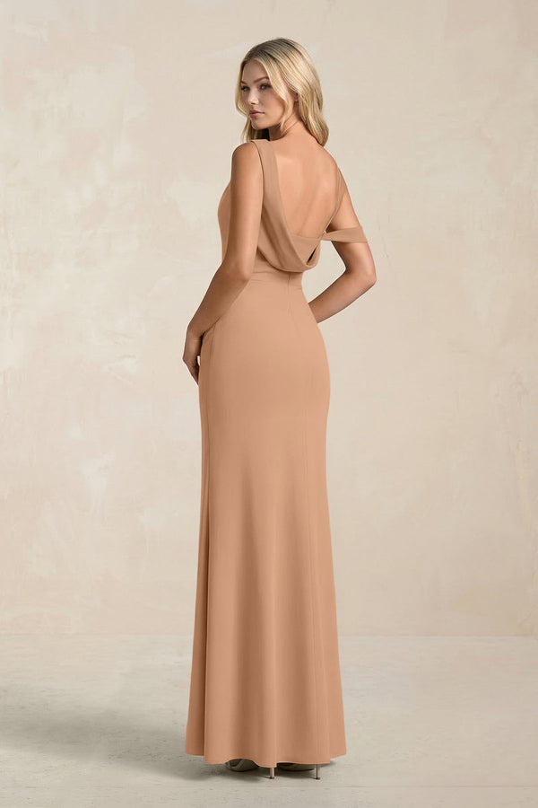 One - Shoulder Sheath Ruched Bridesmaid Dress With Slit in Bronzer - KissProm Bridesmaid Dresses