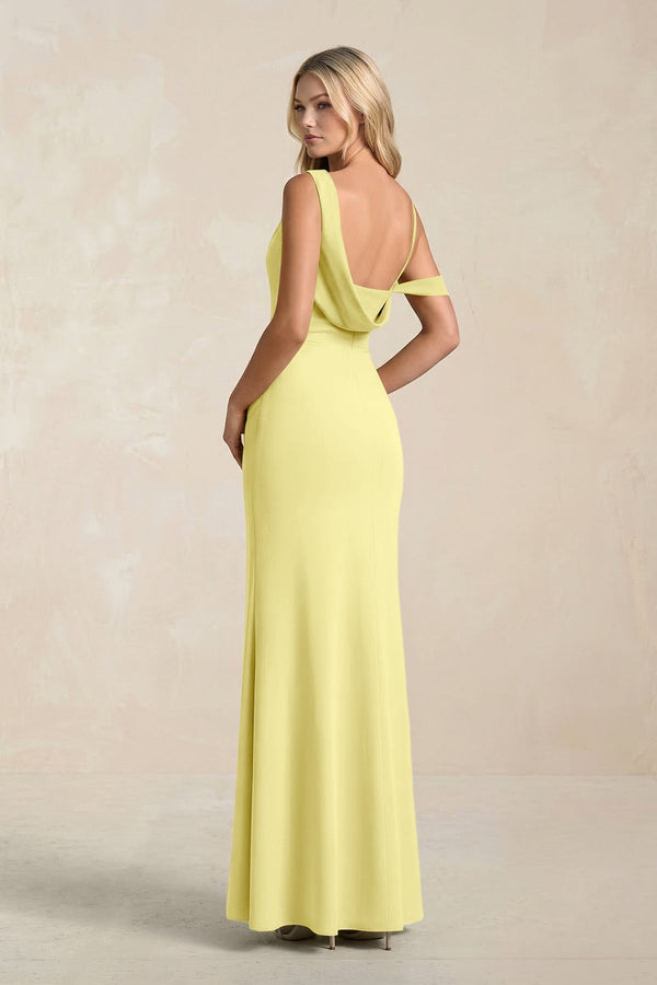 One - Shoulder Sheath Ruched Bridesmaid Dress With Slit in Buttercup - KissProm Bridesmaid Dresses