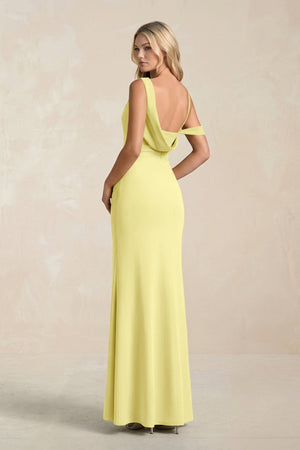 One - Shoulder Sheath Ruched Bridesmaid Dress With Slit in Buttercup - KissProm Bridesmaid Dresses