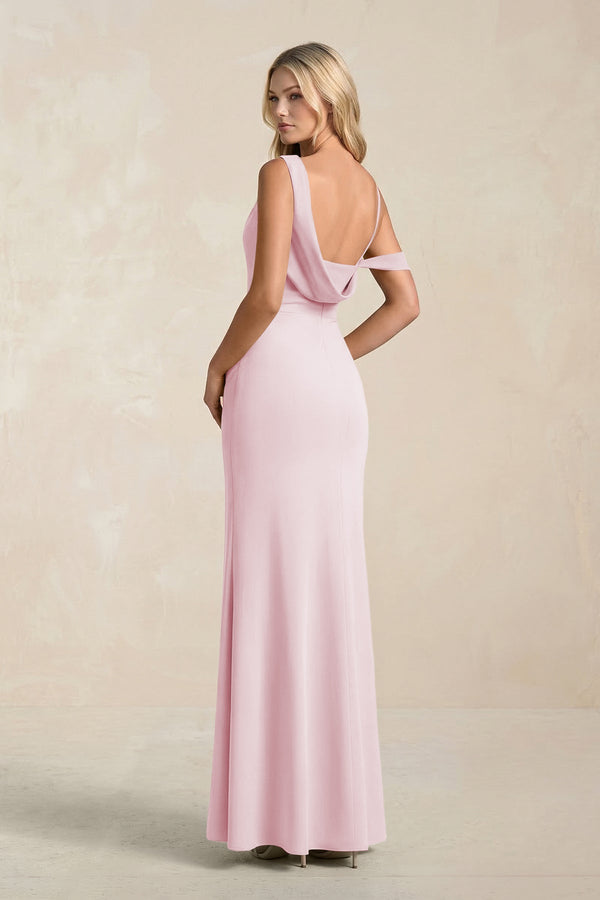 One - Shoulder Sheath Ruched Bridesmaid Dress With Slit in Candy Pink - KissProm Bridesmaid Dresses
