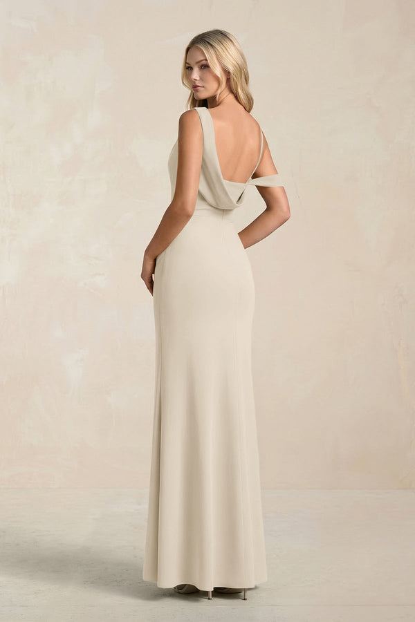 One - Shoulder Sheath Ruched Bridesmaid Dress With Slit in Champagne - KissProm Bridesmaid Dresses