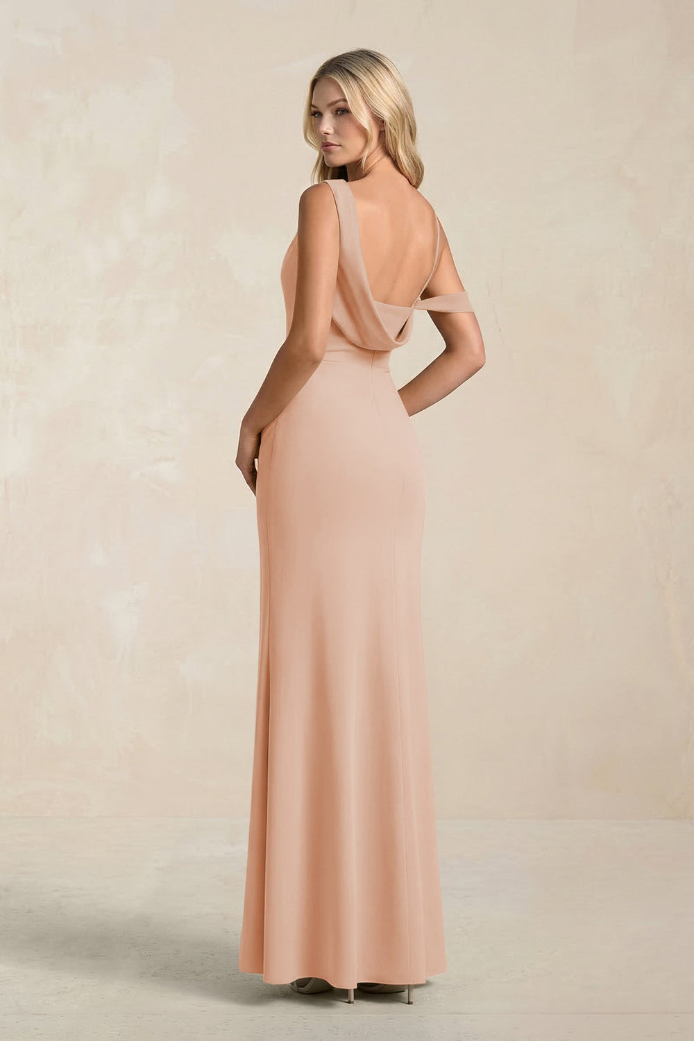 One - Shoulder Sheath Ruched Bridesmaid Dress With Slit in Champagne Rose - KissProm Bridesmaid Dresses