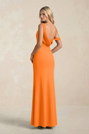 One - Shoulder Sheath Ruched Bridesmaid Dress With Slit in Cinnamon - KissProm Bridesmaid Dresses