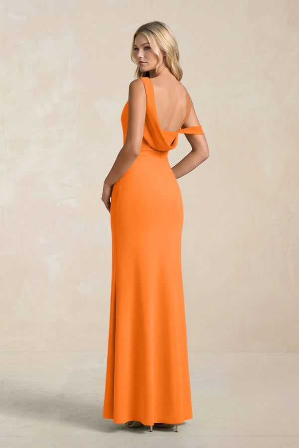 One - Shoulder Sheath Ruched Bridesmaid Dress With Slit in Cinnamon - KissProm Bridesmaid Dresses