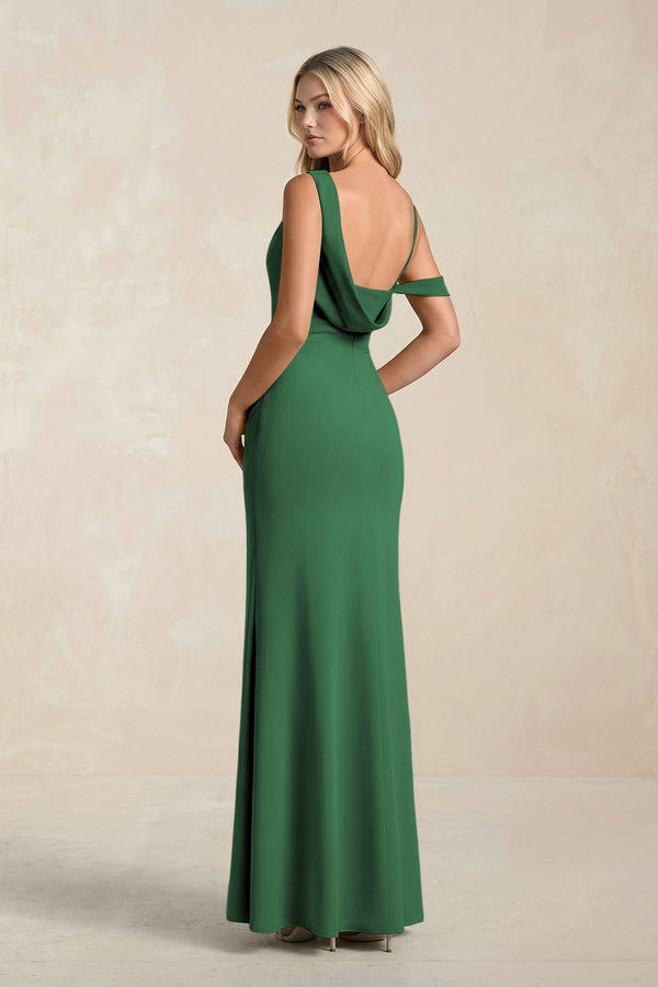 One - Shoulder Sheath Ruched Bridesmaid Dress With Slit in Dark Green - KissProm Bridesmaid Dresses
