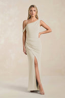 One - Shoulder Sheath Ruched Bridesmaid Dress With Slit in Dove Gray - KissProm Bridesmaid Dresses