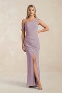 One - Shoulder Sheath Ruched Bridesmaid Dress With Slit in Dusk - KissProm Bridesmaid Dresses