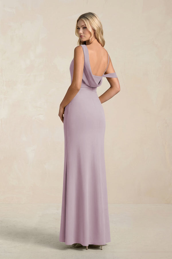 One - Shoulder Sheath Ruched Bridesmaid Dress With Slit in Dusk - KissProm Bridesmaid Dresses