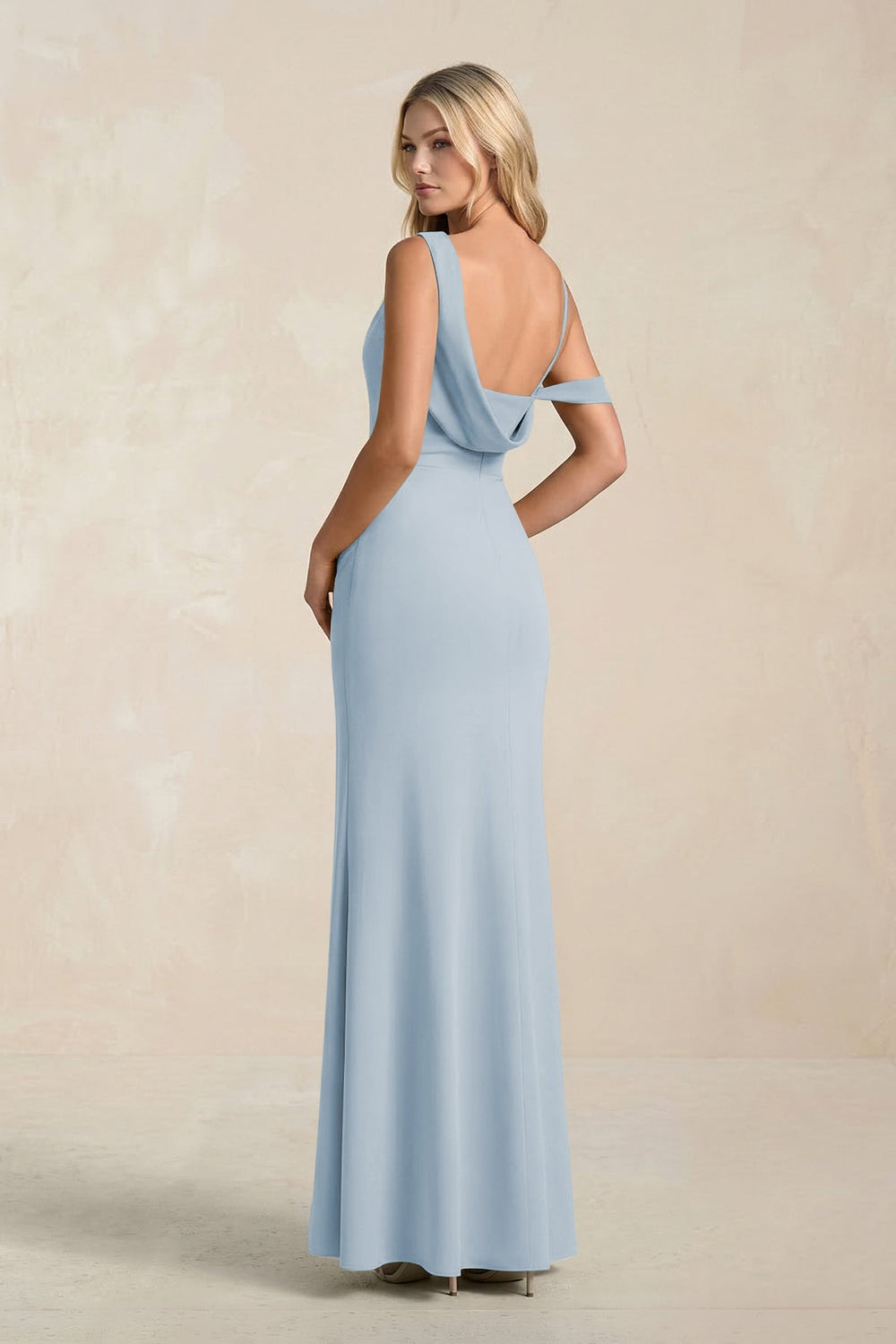 One - Shoulder Sheath Ruched Bridesmaid Dress With Slit in Dusty Blue - KissProm Bridesmaid Dresses