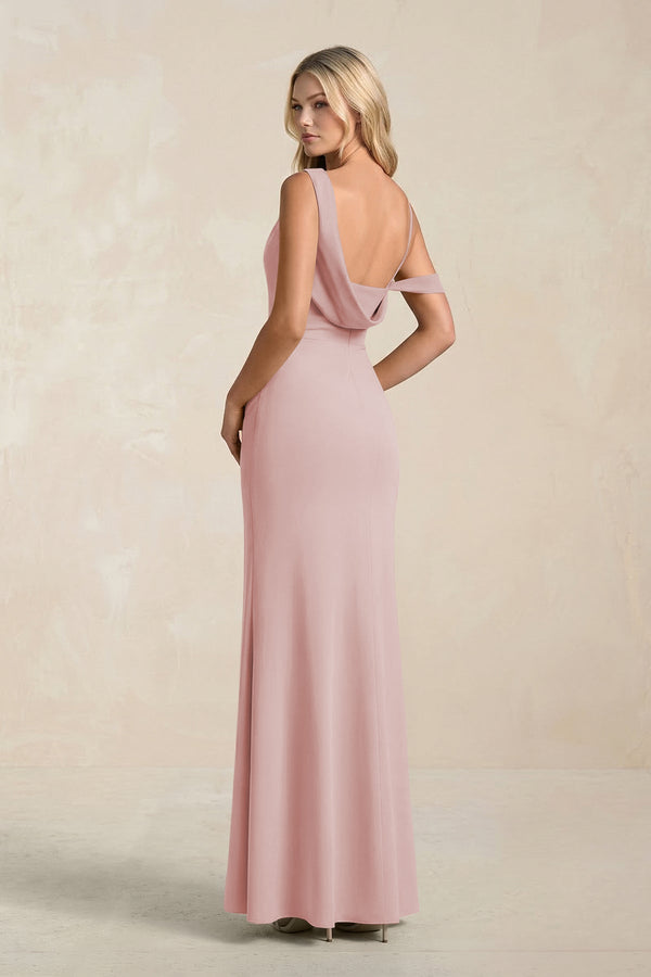 One - Shoulder Sheath Ruched Bridesmaid Dress With Slit in Dusty Rose - KissProm Bridesmaid Dresses